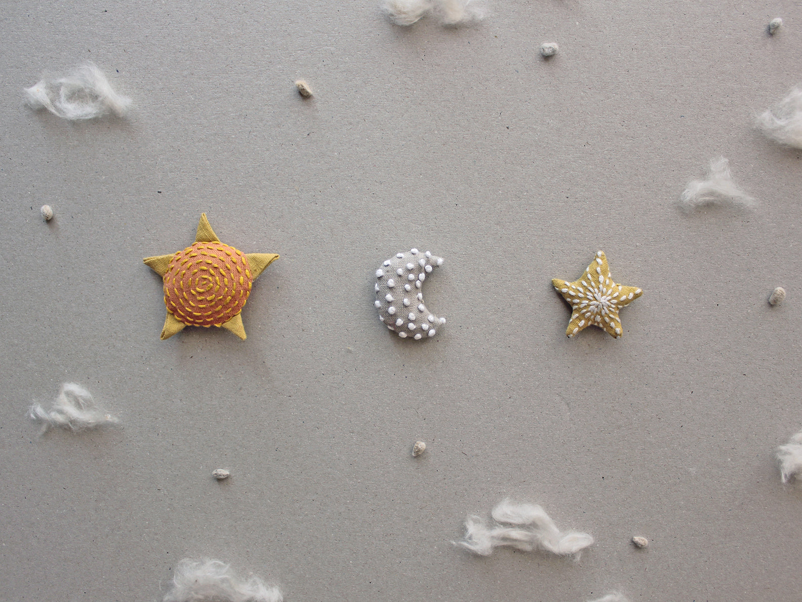 Kṛttikā Rohiṇī- Hand Embroidered Baby Brooches - Set of 3