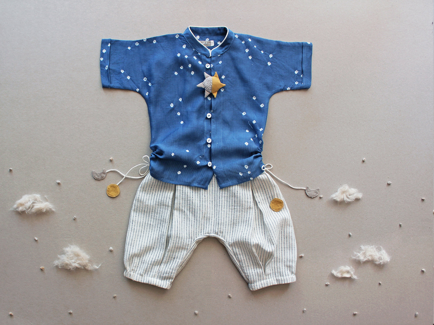 Ashwini- Blue Drawstring Baby/Toddler Shirt and Organic Cotton Pants Set