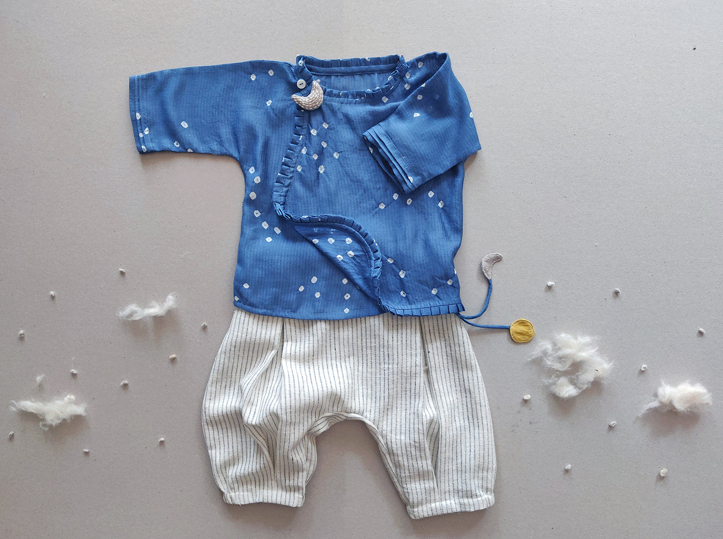 Chitram - Maheshwari Silk Baby Jhabla & Organic Cotton Pants Set