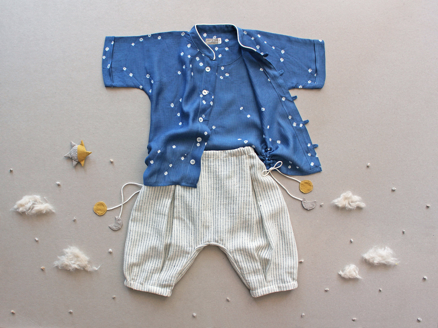 Ashwini- Blue Drawstring Baby/Toddler Shirt and Organic Cotton Pants Set