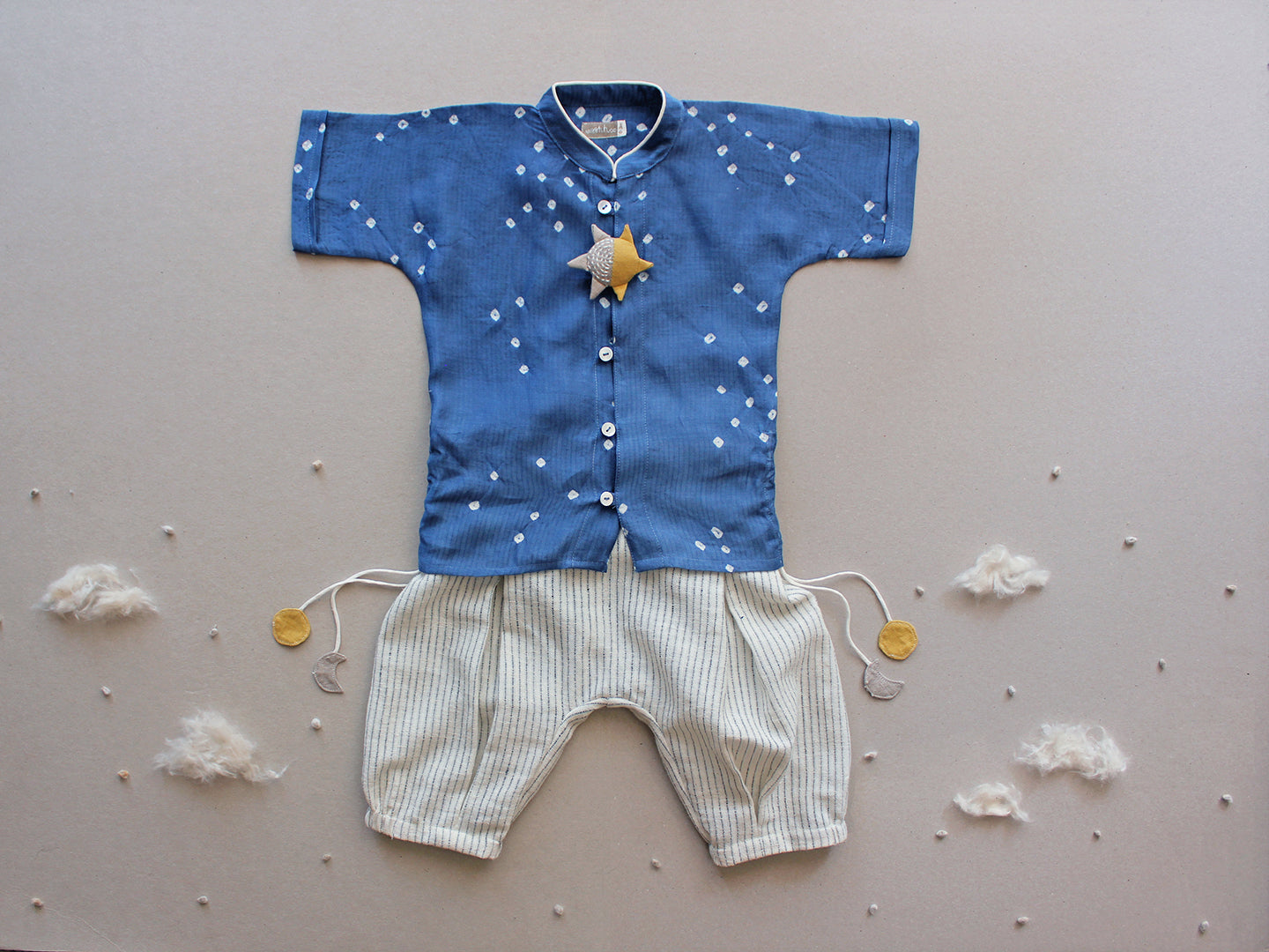 Ashwini- Blue Drawstring Baby/Toddler Shirt and Organic Cotton Pants Set