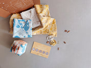 Organic & Natural Dye Print Baby Jhablas + Toy - Newborn Baby Homecoming Gift Bundle - Set of 3